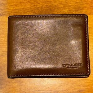 COACH Men's Bourbon Brown Sport Calf Leather Bifold Wallet Card Slots Billfold